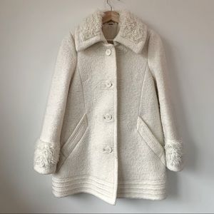 Free People Cream Bouclé Wool Blend Button-Up Coat